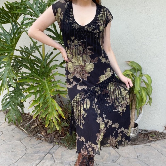 90’s vintage floral fringe evening dress made by Temptation